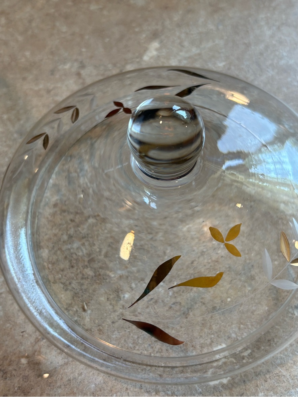 Vintagew Romanian Crystal Lidded Candy Dish Gold Frosted Leaf Pedestal Bowl - Picture 4 of 8